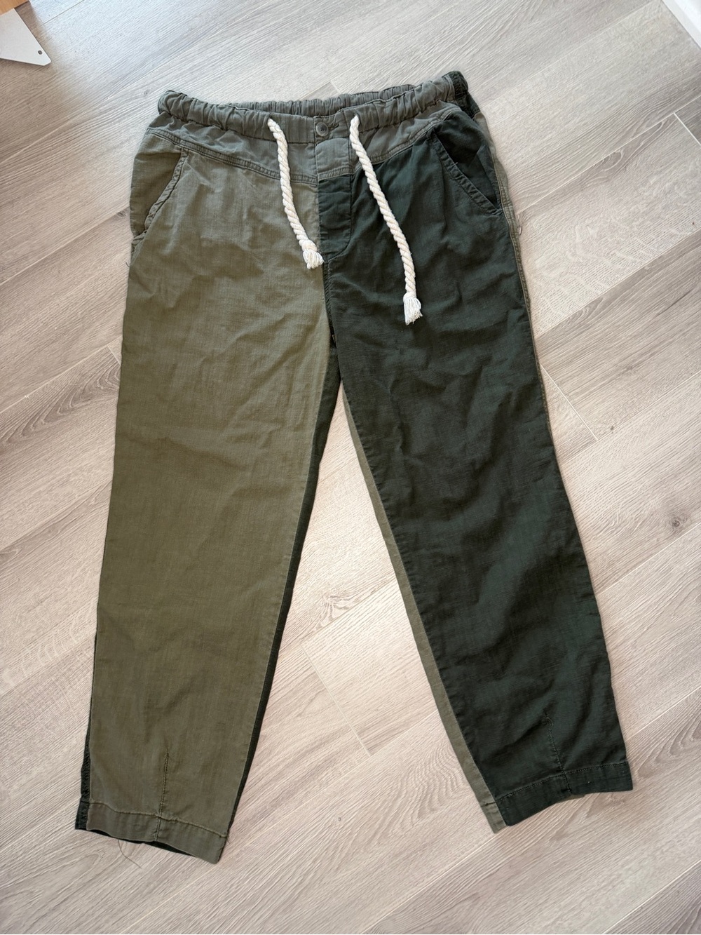Free People Two-Tone Colorblock Cotton Drawstring Pant Olive Green Womens S